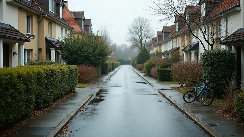 Rue pavillonnaire calme à Livry-Gargan après la pluie