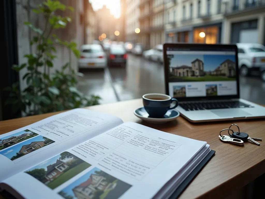 Quartiers de Rennes à éviter : ce que les chiffres disent vraiment Bureau d'agence immobilière avec dossier de quartier et clés après la pluie