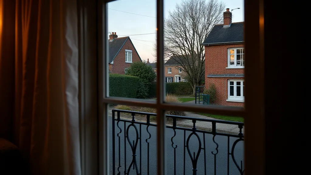 Marcq-en-Barœul : quels quartiers faut-il vraiment éviter ? Vue depuis l'intérieur d'une maison vers une rue résidentielle calme à Marcq-en-Barœul au crépuscule