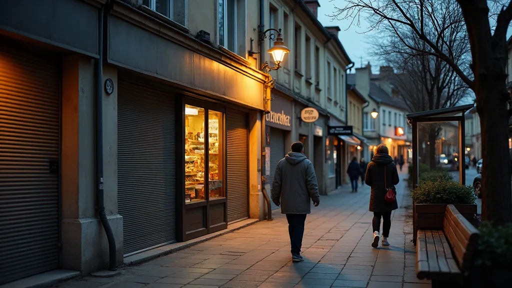 Le Chesnay-Rocquencourt : quels quartiers éviter avant d'acheter ou louer ? Rue commerçante calme d'un quartier résidentiel au crépuscule au Chesnay-Rocquencourt